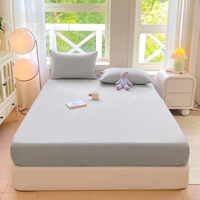 91家纺网 家纺一手货源 找家纺 朵朵家纺  2025新款超柔纯色单床笠单品学生宿舍床垫保护套  浅灰