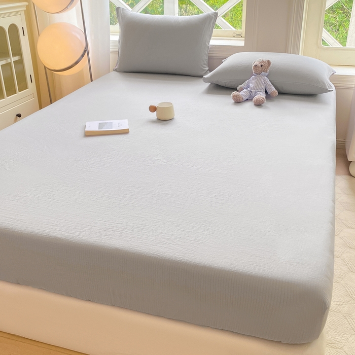 91家纺网 家纺一手货源 找家纺 朵朵家纺  2025新款超柔纯色单床笠单品学生宿舍床垫保护套  浅灰