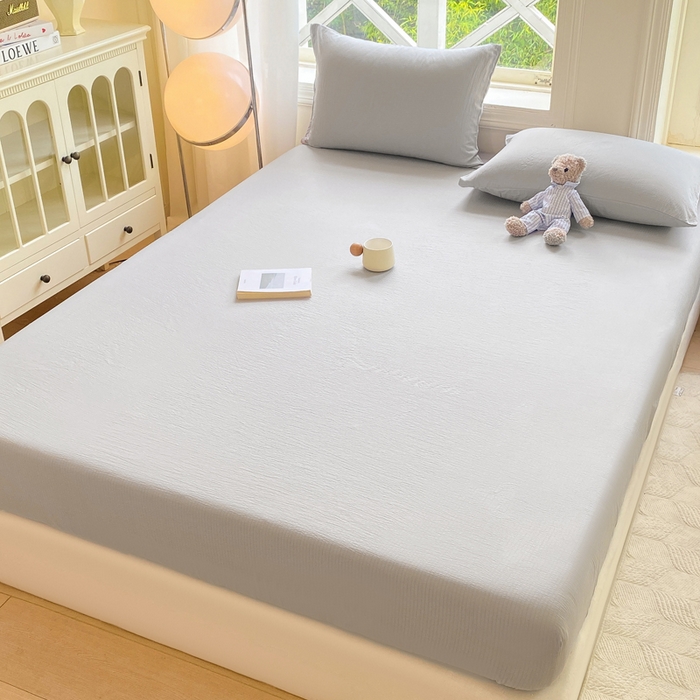91家纺网 家纺一手货源 找家纺 朵朵家纺  2025新款超柔纯色单床笠单品学生宿舍床垫保护套  浅灰