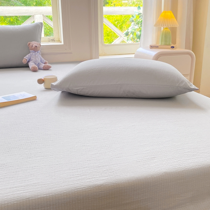 91家纺网 家纺一手货源 找家纺 朵朵家纺  2025新款超柔纯色单床笠单品学生宿舍床垫保护套  浅灰