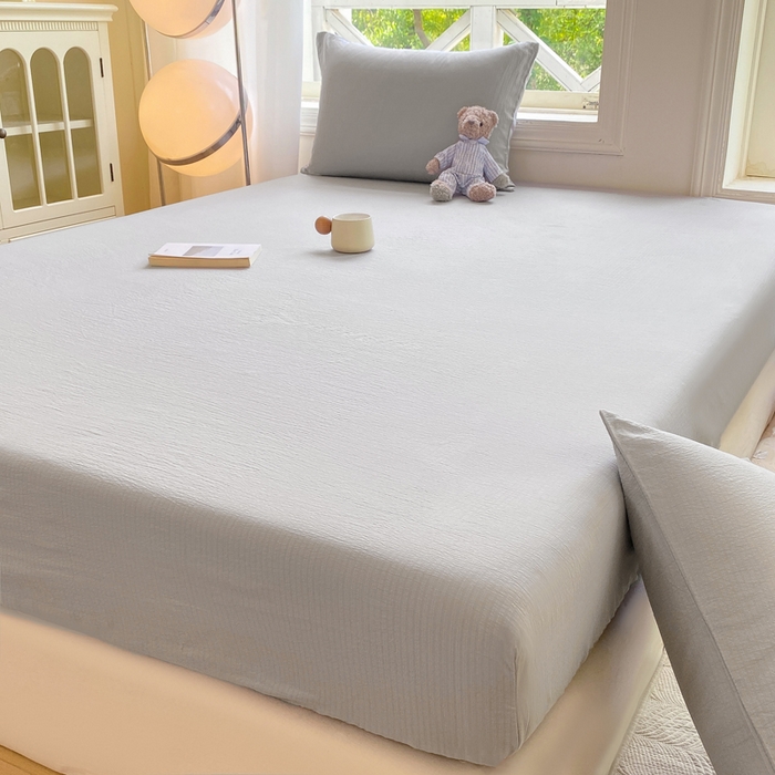 91家纺网 家纺一手货源 找家纺 朵朵家纺  2025新款超柔纯色单床笠单品学生宿舍床垫保护套  浅灰