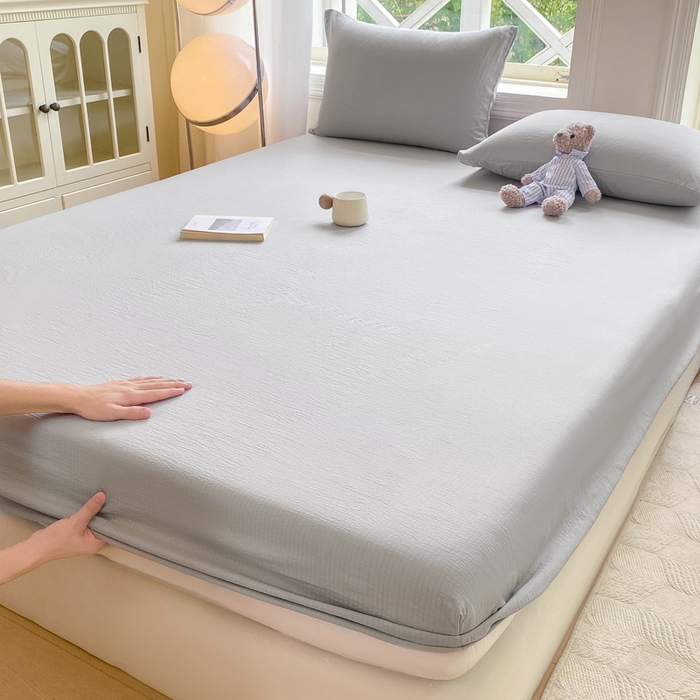 91家纺网 家纺一手货源 找家纺 朵朵家纺  2025新款超柔纯色单床笠单品学生宿舍床垫保护套  浅灰