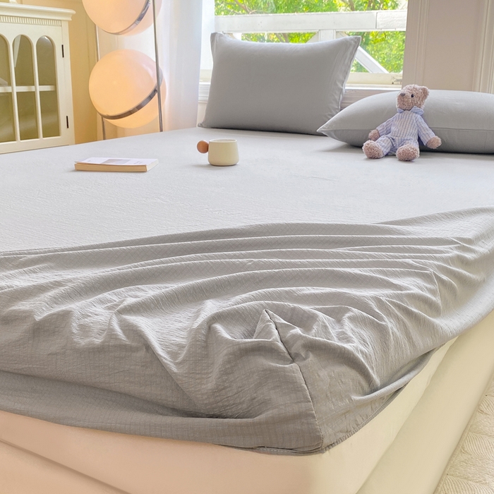 91家纺网 家纺一手货源 找家纺 朵朵家纺  2025新款超柔纯色单床笠单品学生宿舍床垫保护套  浅灰