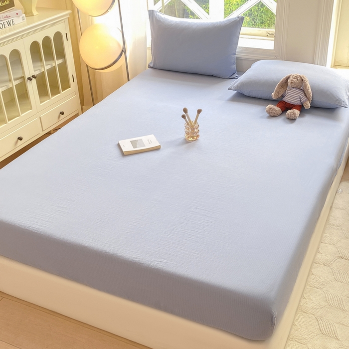 91家纺网 家纺一手货源 找家纺 朵朵家纺  2025新款超柔纯色单床笠单品学生宿舍床垫保护套  雾蓝