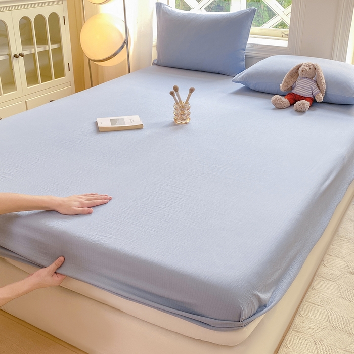 91家纺网 家纺一手货源 找家纺 朵朵家纺  2025新款超柔纯色单床笠单品学生宿舍床垫保护套  雾蓝