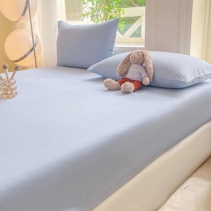 91家纺网 家纺一手货源 找家纺 朵朵家纺  2025新款超柔纯色单床笠单品学生宿舍床垫保护套  雾蓝