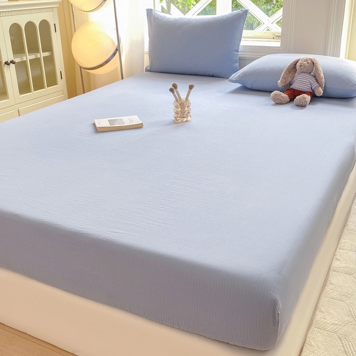 91家纺网 家纺一手货源 找家纺 朵朵家纺  2025新款超柔纯色单床笠单品学生宿舍床垫保护套  雾蓝