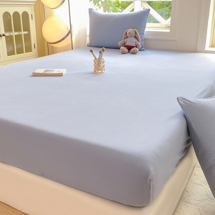 91家纺网 家纺一手货源 找家纺 朵朵家纺  2025新款超柔纯色单床笠单品学生宿舍床垫保护套  雾蓝