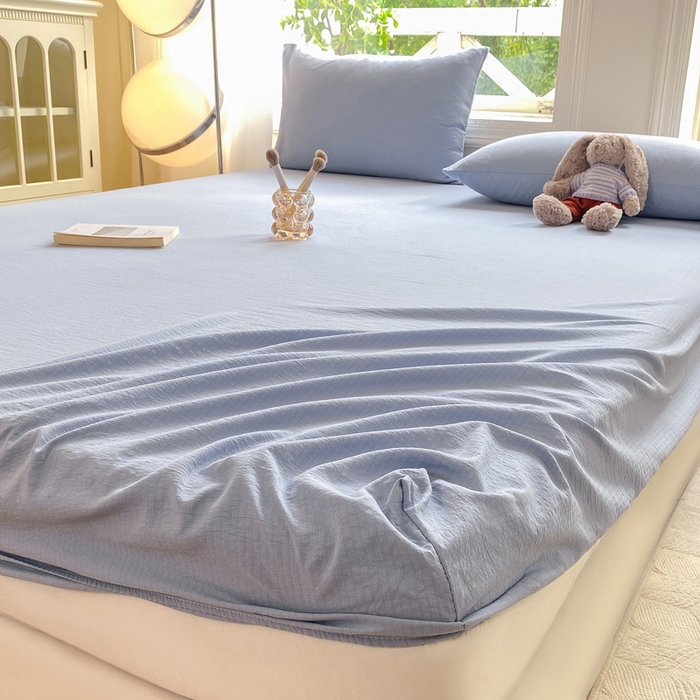91家纺网 家纺一手货源 找家纺 朵朵家纺  2025新款超柔纯色单床笠单品学生宿舍床垫保护套  雾蓝