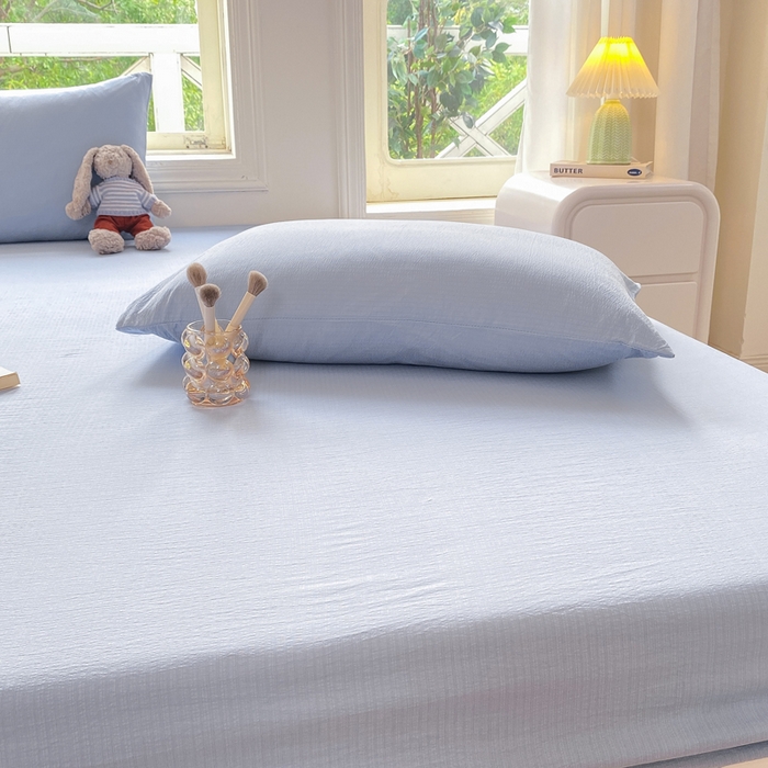 91家纺网 家纺一手货源 找家纺 朵朵家纺  2025新款超柔纯色单床笠单品学生宿舍床垫保护套  雾蓝