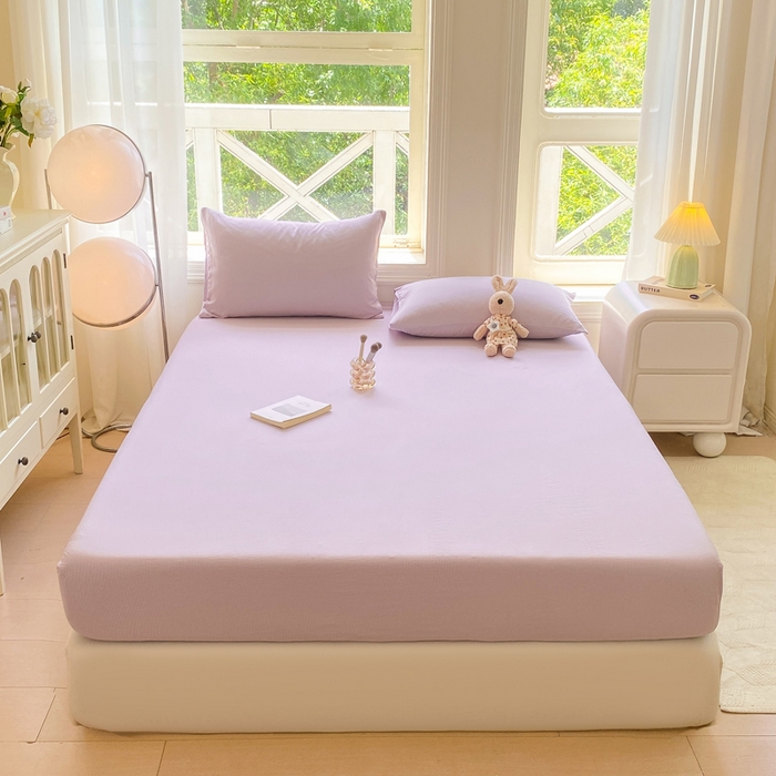 91家纺网 家纺一手货源 找家纺 朵朵家纺  2025新款超柔纯色单床笠单品学生宿舍床垫保护套  香芋紫