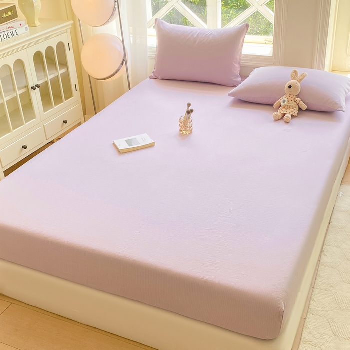 91家纺网 家纺一手货源 找家纺 朵朵家纺  2025新款超柔纯色单床笠单品学生宿舍床垫保护套  香芋紫