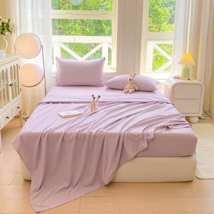 91家纺网 家纺一手货源 找家纺 朵朵家纺  2025新款超柔纯色单床笠单品学生宿舍床垫保护套  香芋紫