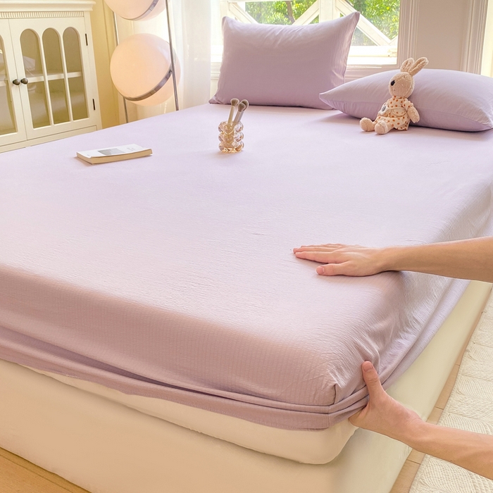 91家纺网 家纺一手货源 找家纺 朵朵家纺  2025新款超柔纯色单床笠单品学生宿舍床垫保护套  香芋紫