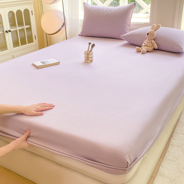 91家纺网 家纺一手货源 找家纺 朵朵家纺  2025新款超柔纯色单床笠单品学生宿舍床垫保护套  香芋紫