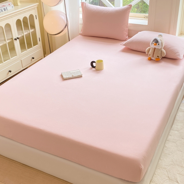 91家纺网 家纺一手货源 找家纺 朵朵家纺  2025新款超柔纯色单床笠单品学生宿舍床垫保护套  樱花粉