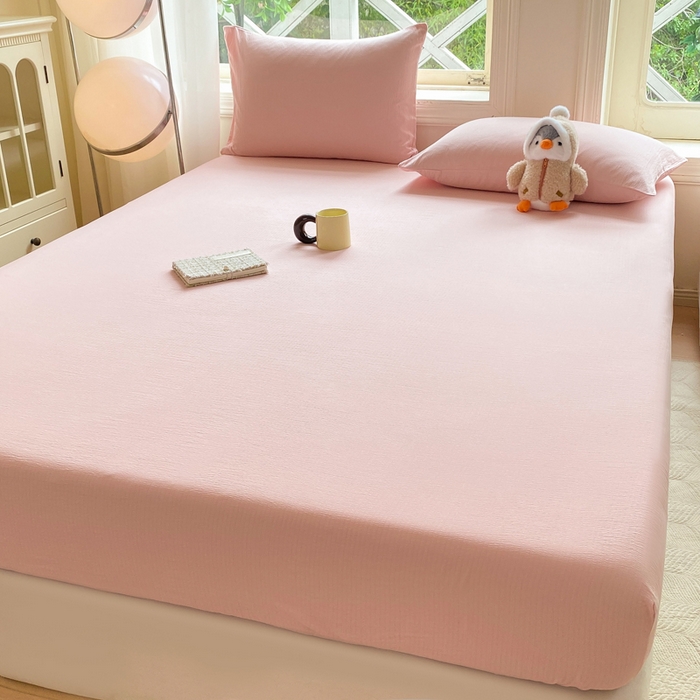91家纺网 家纺一手货源 找家纺 朵朵家纺  2025新款超柔纯色单床笠单品学生宿舍床垫保护套  樱花粉