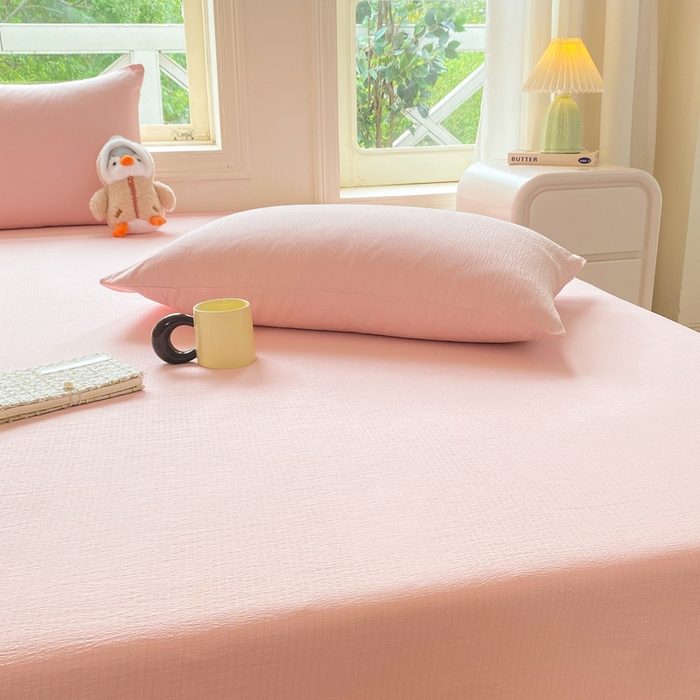 91家纺网 家纺一手货源 找家纺 朵朵家纺  2025新款超柔纯色单床笠单品学生宿舍床垫保护套  樱花粉