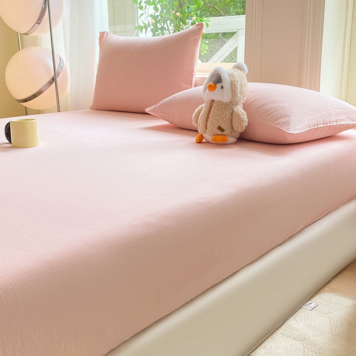 91家纺网 家纺一手货源 找家纺 朵朵家纺  2025新款超柔纯色单床笠单品学生宿舍床垫保护套  樱花粉