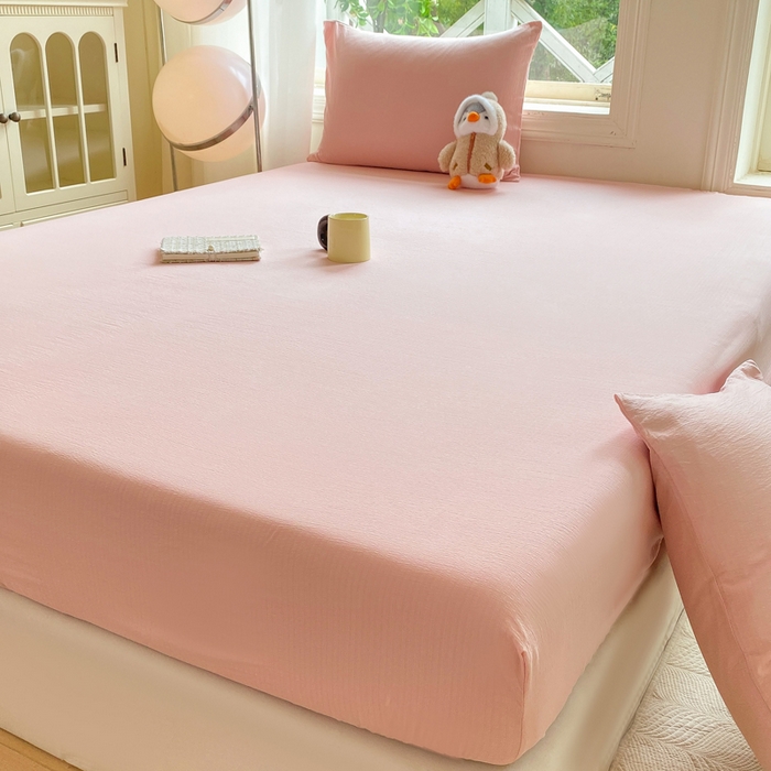 91家纺网 家纺一手货源 找家纺 朵朵家纺  2025新款超柔纯色单床笠单品学生宿舍床垫保护套  樱花粉