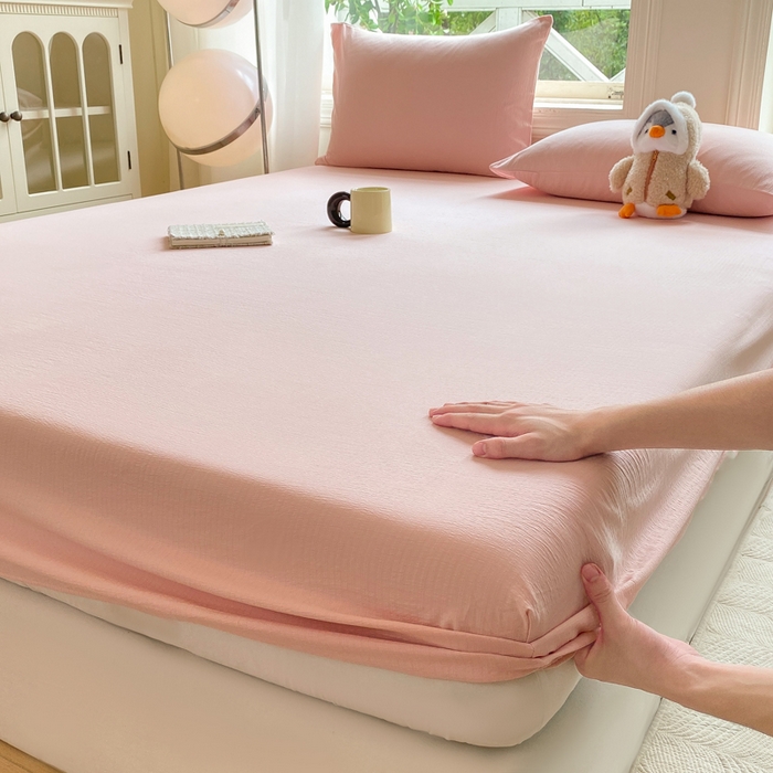 91家纺网 家纺一手货源 找家纺 朵朵家纺  2025新款超柔纯色单床笠单品学生宿舍床垫保护套  樱花粉