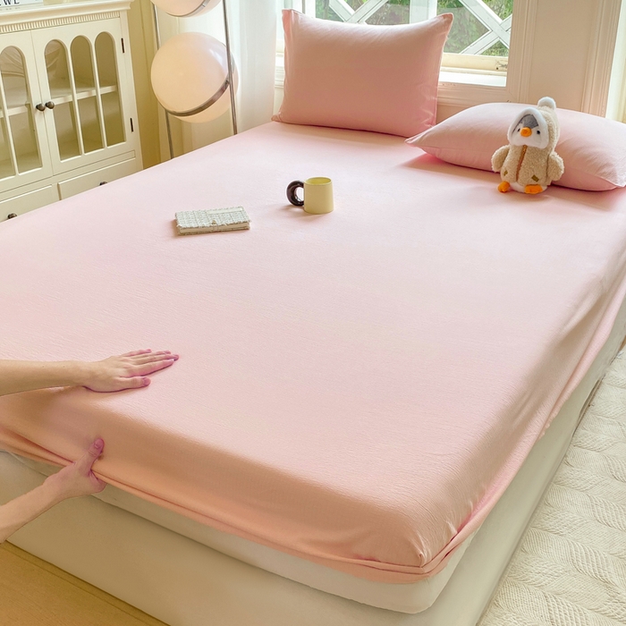 91家纺网 家纺一手货源 找家纺 朵朵家纺  2025新款超柔纯色单床笠单品学生宿舍床垫保护套  樱花粉