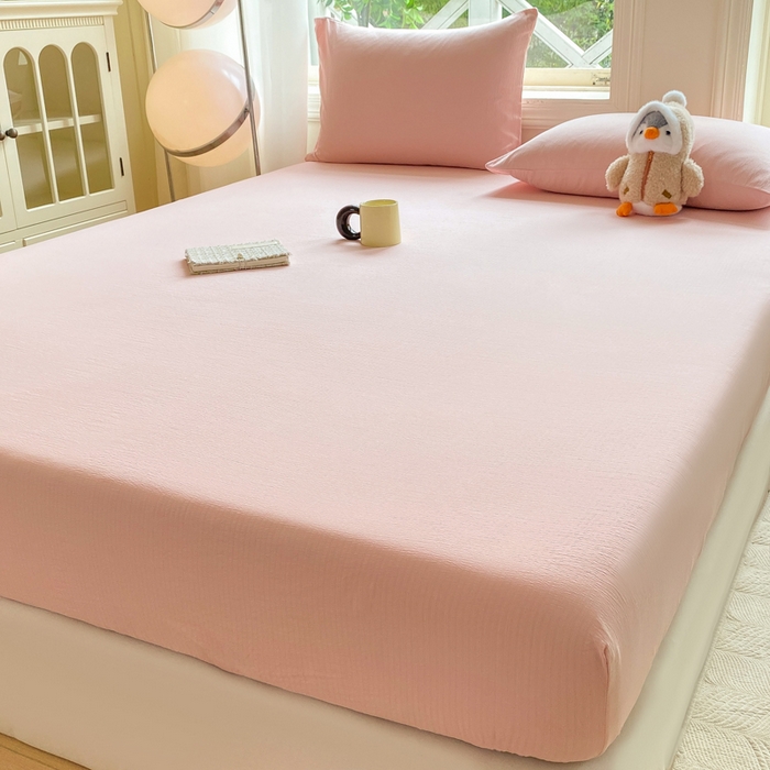 91家纺网 家纺一手货源 找家纺 朵朵家纺  2025新款超柔纯色单床笠单品学生宿舍床垫保护套  樱花粉