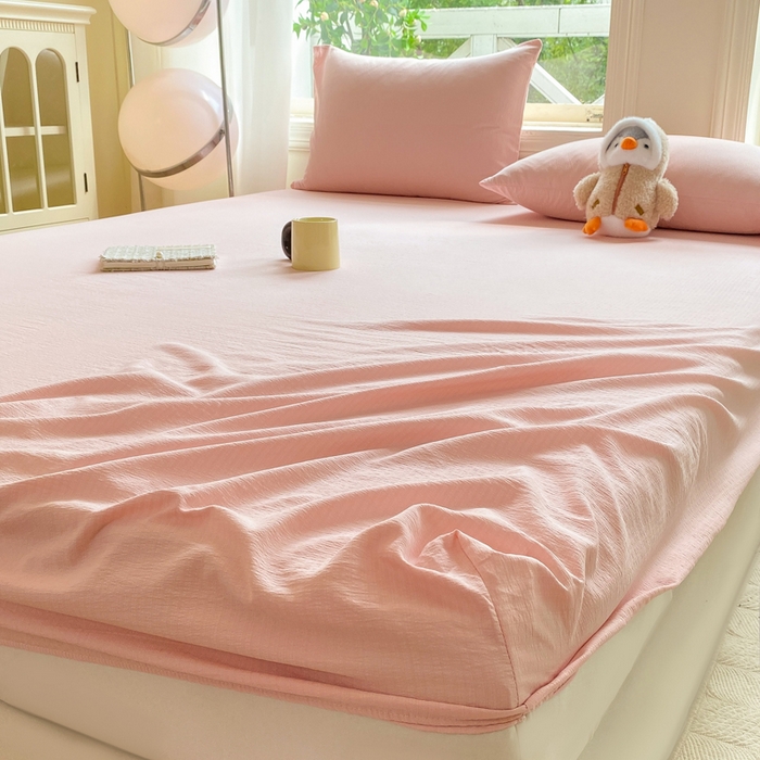 91家纺网 家纺一手货源 找家纺 朵朵家纺  2025新款超柔纯色单床笠单品学生宿舍床垫保护套  樱花粉