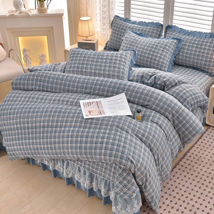 91家纺网 家纺一手货源 找家纺 艺慕家纺 2025新款时尚印花牛奶绒床盖四件套 格韵