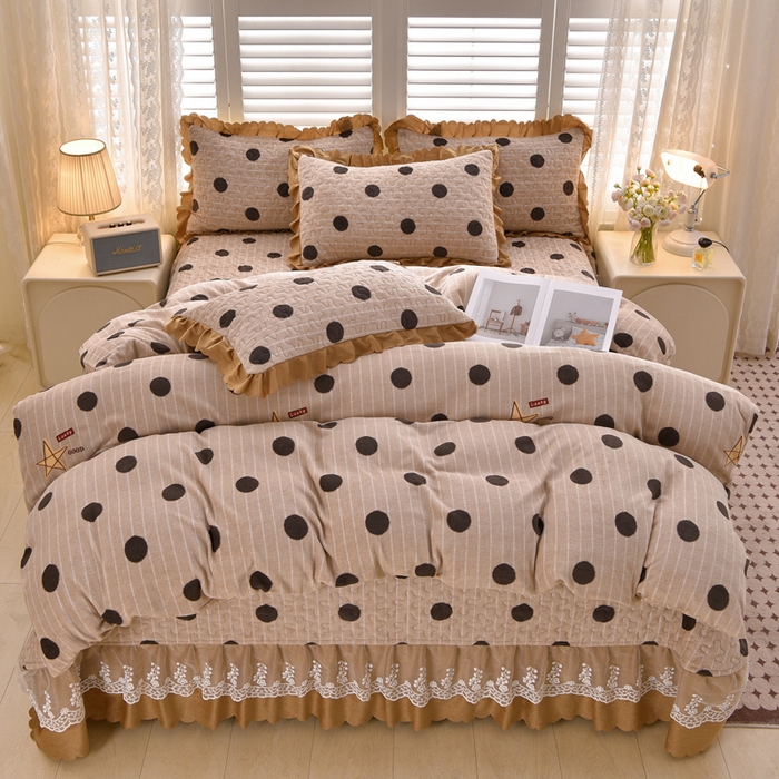 91家纺网 家纺一手货源 找家纺 艺慕家纺 2025新款时尚印花牛奶绒床盖四件套 幸运圈圈