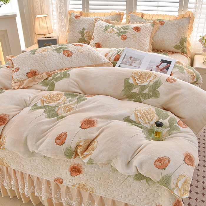 91家纺网 家纺一手货源 找家纺 艺慕家纺 2025新款时尚印花牛奶绒床盖四件套 盛世牡丹