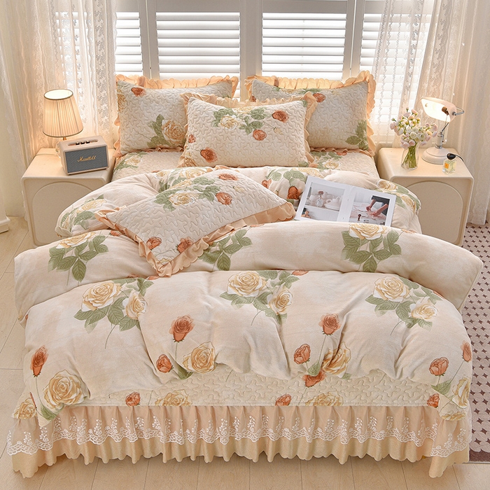 91家纺网 家纺一手货源 找家纺 艺慕家纺 2025新款时尚印花牛奶绒床盖四件套 盛世牡丹