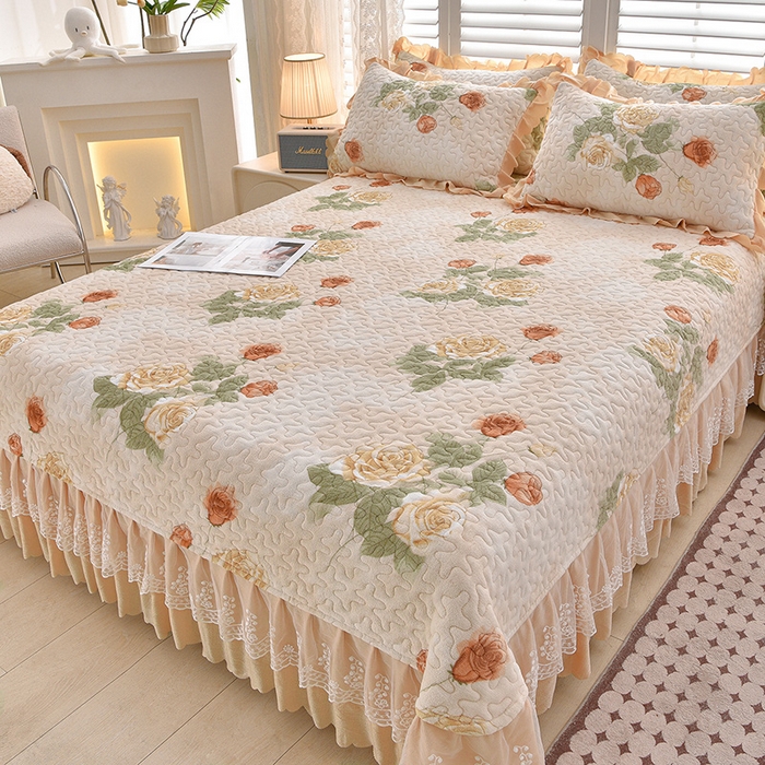 91家纺网 家纺一手货源 找家纺 艺慕家纺 2025新款时尚印花牛奶绒床盖四件套 盛世牡丹