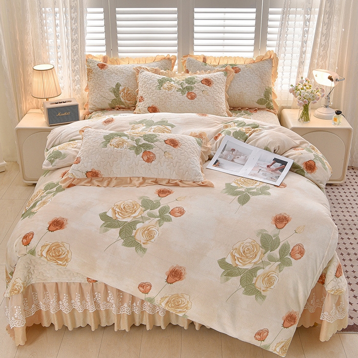 91家纺网 家纺一手货源 找家纺 艺慕家纺 2025新款时尚印花牛奶绒床盖四件套 盛世牡丹