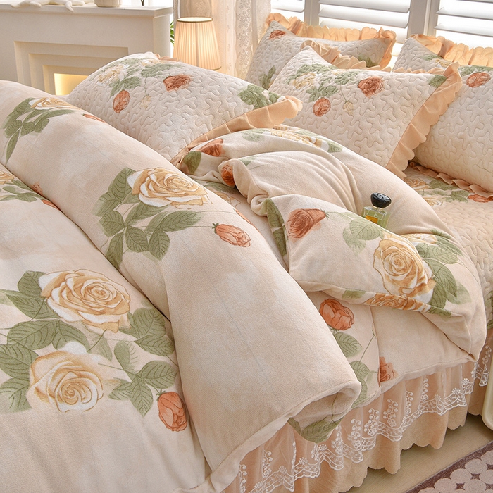 91家纺网 家纺一手货源 找家纺 艺慕家纺 2025新款时尚印花牛奶绒床盖四件套 盛世牡丹