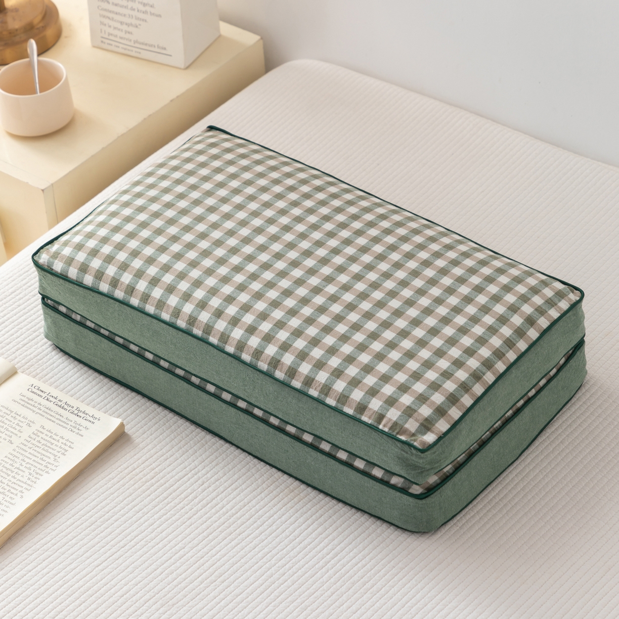 大熊枕芯 2025新款全棉水洗棉简约荞麦枕头枕芯 简约全棉-方格绿