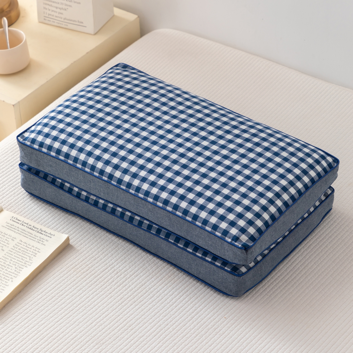 大熊枕芯 2025新款全棉水洗棉简约荞麦枕头枕芯 简约全棉-方格蓝