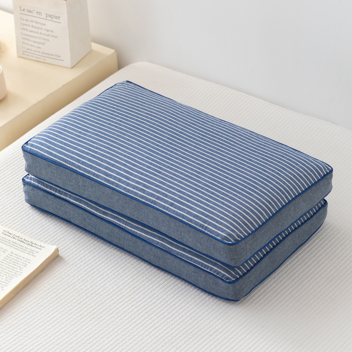 大熊枕芯 2025新款全棉水洗棉简约荞麦枕头枕芯 简约全棉-条纹-蓝