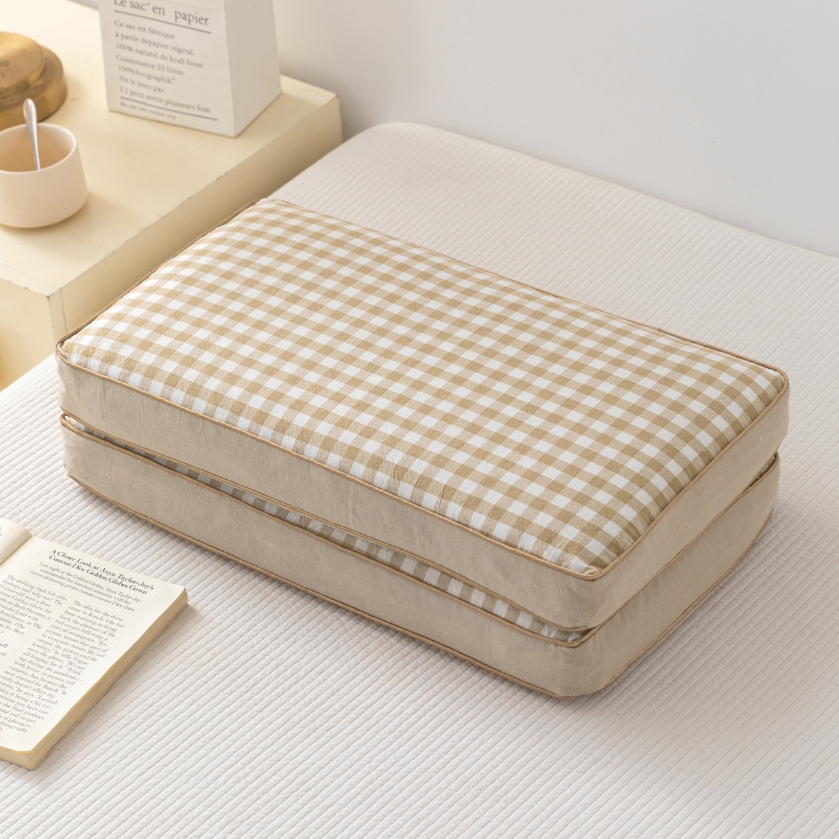 大熊枕芯 2025新款全棉水洗棉简约荞麦枕头枕芯 简约全棉-方格咖