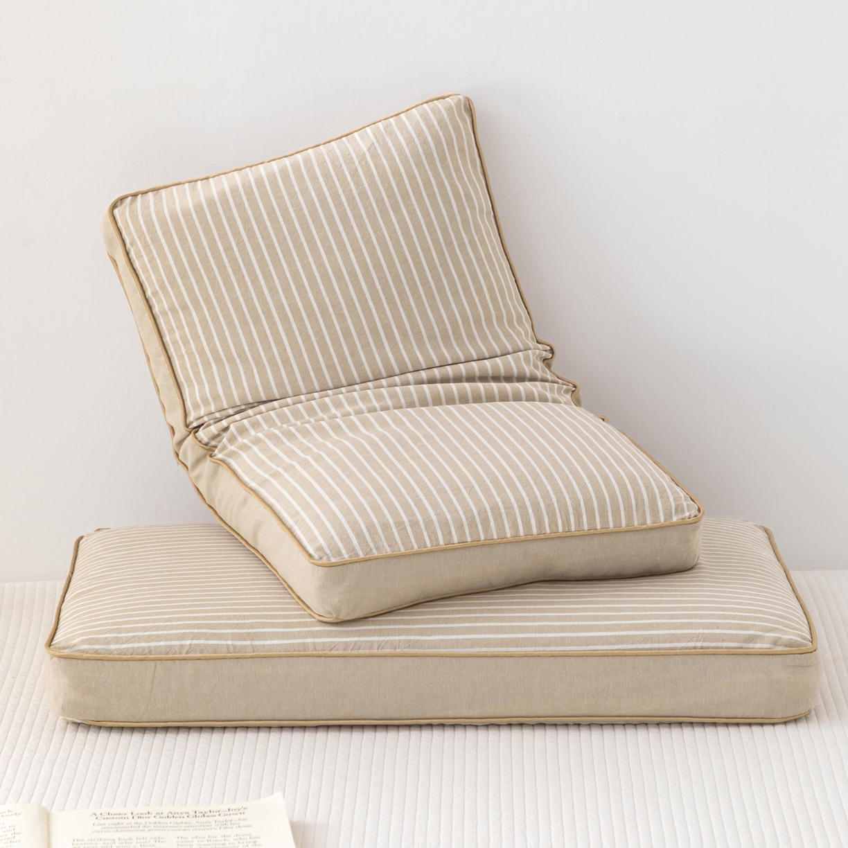 91家纺网 家纺一手货源 找家纺 大熊枕芯 2025新款全棉水洗棉简约荞麦枕头枕芯 简约全棉-条纹咖