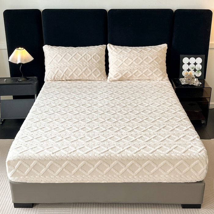 91家纺网 家纺一手货源 找家纺 米瑞娜 2025秋冬新款塔芙绒床笠跨境外贸单品尺寸齐全 白色