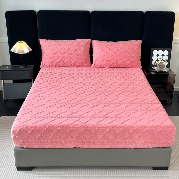 91家纺网 家纺一手货源 找家纺 米瑞娜 2025秋冬新款塔芙绒床笠跨境外贸单品尺寸齐全 玫红