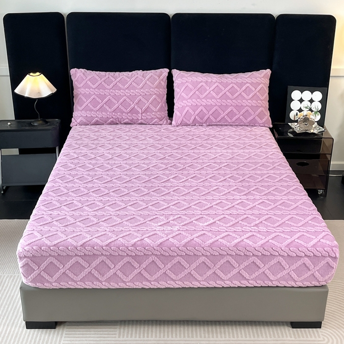 91家纺网 家纺一手货源 找家纺 米瑞娜 2025秋冬新款塔芙绒床笠跨境外贸单品尺寸齐全 浅紫