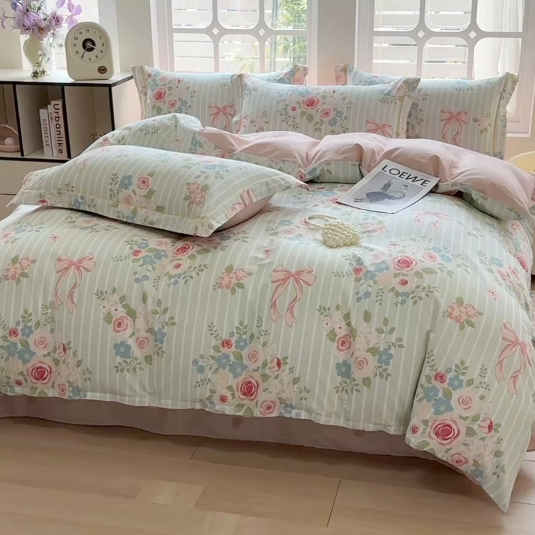 91家纺网 家纺一手货源 找家纺 宇彬家纺 2025新款13070全棉纯棉印花单被套一字绣工艺款 一字绣 清婉花语