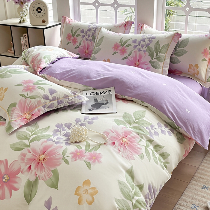 91家纺网 家纺一手货源 找家纺 宇彬家纺 2025新款13070全棉纯棉印花单被套一字绣工艺款 一字绣 夏日