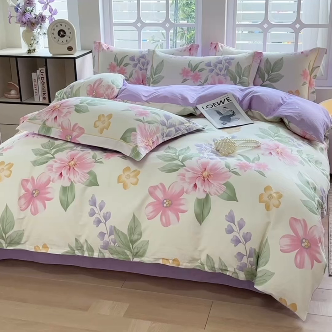 91家纺网 家纺一手货源 找家纺 宇彬家纺 2025新款13070全棉纯棉印花单被套一字绣工艺款 一字绣 夏日