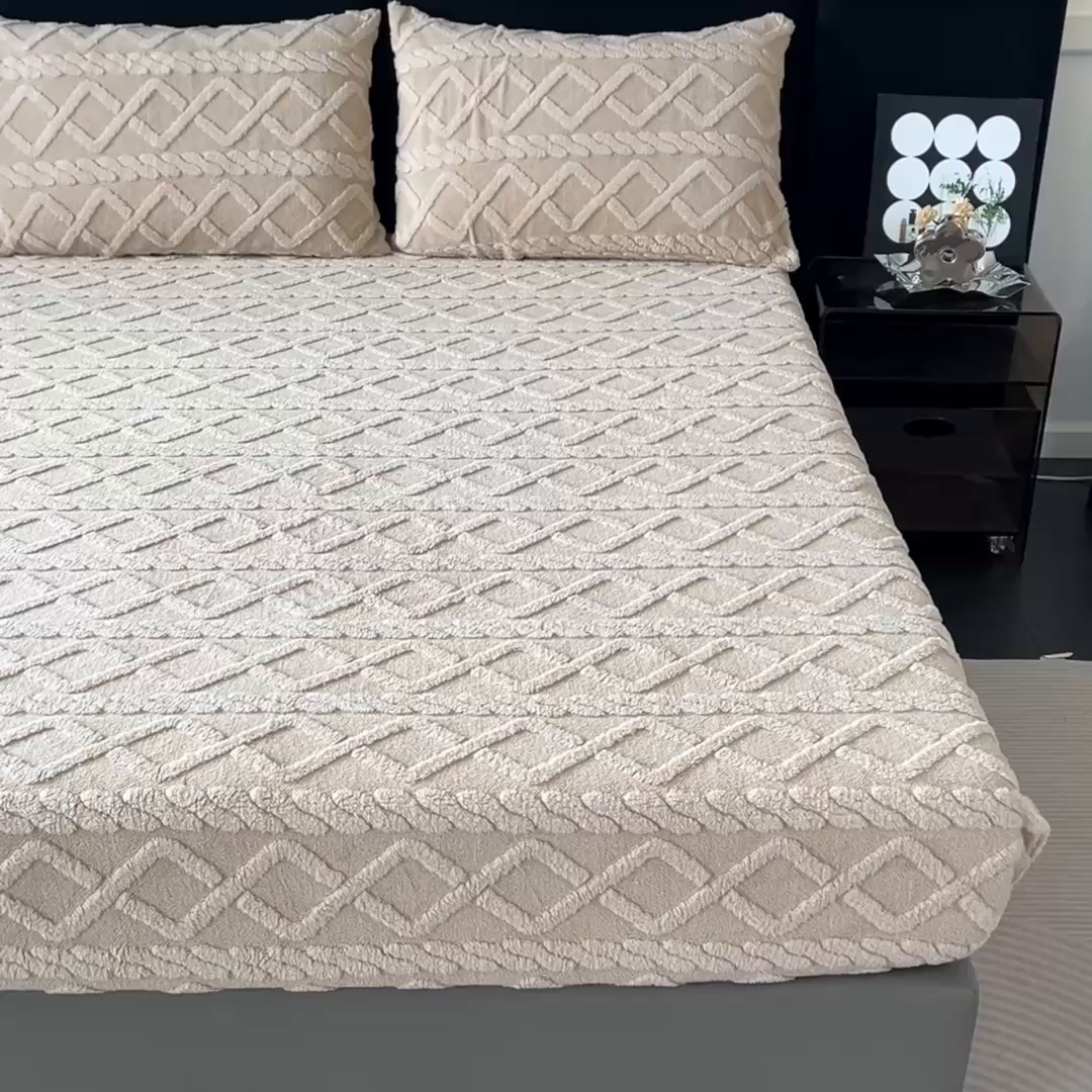 91家纺网 家纺一手货源 找家纺 米瑞娜 2025秋冬新款塔芙绒床笠跨境外贸单品尺寸齐全 卡其