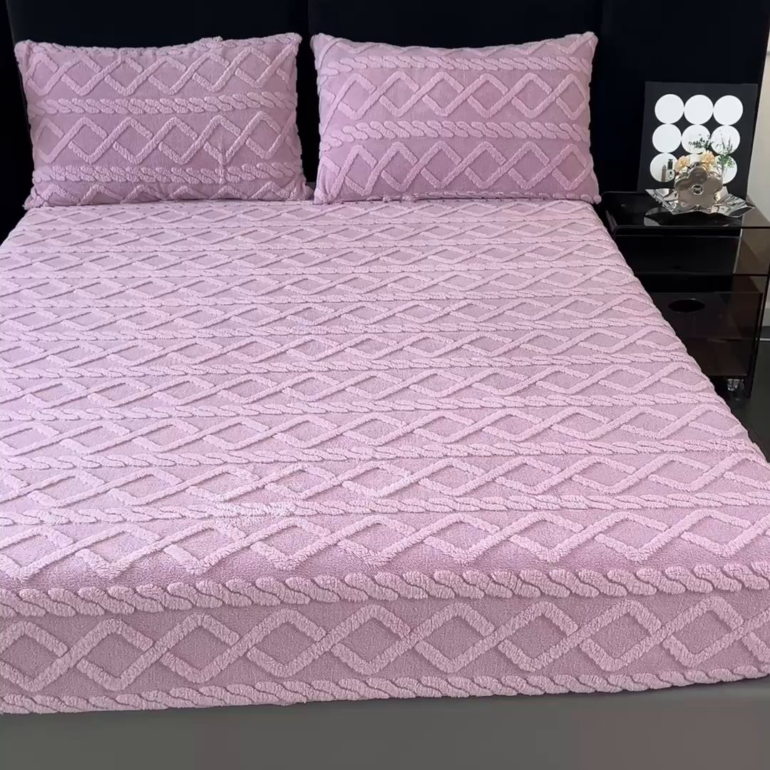 91家纺网 家纺一手货源 找家纺 米瑞娜 2025秋冬新款塔芙绒床笠跨境外贸单品尺寸齐全 浅紫