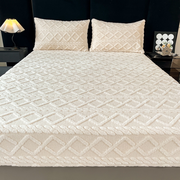 91家纺网 家纺一手货源 找家纺 米瑞娜 2025秋冬新款塔芙绒床笠跨境外贸单品尺寸齐全 白色