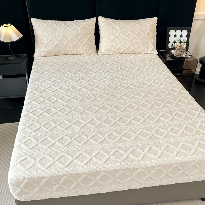 91家纺网 家纺一手货源 找家纺 米瑞娜 2025秋冬新款塔芙绒床笠跨境外贸单品尺寸齐全 白色